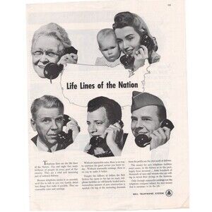 Vintage Original Bell Telephone Magazine Advertisement 1940s B&W Communication